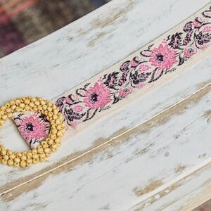 POL Pink and Black Floral Embroidered Belt